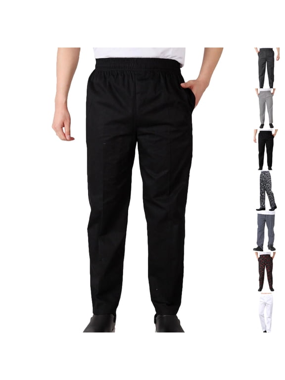 Men's Chef Pants Elastic Waist Trousers Straight Leg Kitchen Service Work Uniforms Business Casual Office Pants 3XL