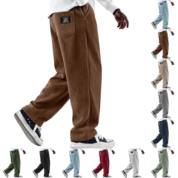 UDAUDU Men's Corduroy Joggers Drawstring Loose Fit Wide Leg Straight Baggy 2026 Fashion Casual Pants Comfort Fit Trousers Brown 3XL