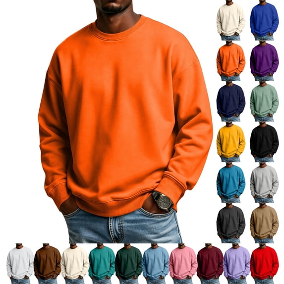 UDAUDU Men's Crewneck Sweatshirt Long Sleeve Fall Oversized Pullover Tops Loose Fit Athletic Classic Fit Comfy Soft Basic Shirts 2XL