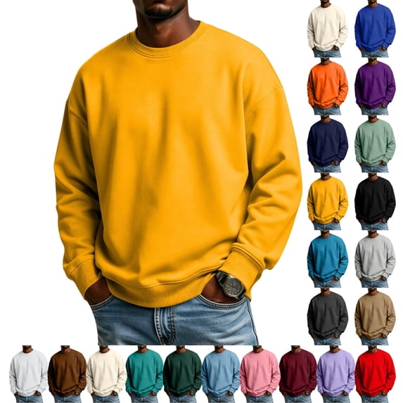 UDAUDU Men's Crewneck Sweatshirt Long Sleeve Fall Oversized Pullover Tops Loose Fit Athletic Classic Fit Comfy Soft Basic Shirts 2XL