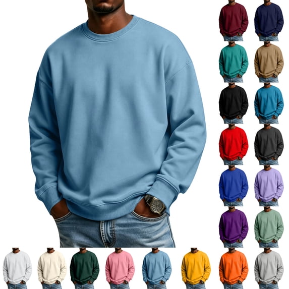 UDAUDU Men's Crewneck Sweatshirt Soft Fleece Long Sleeve Casual Pullover Loose Fit Athletic Sweatshirts for Daily Workout Home Wear Sky Blue 2XL