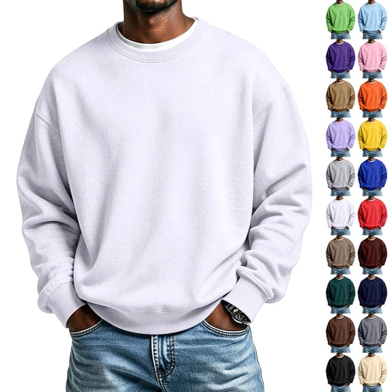 UDAUDU Men's Crewneck SweatshirtsCasual Long Sleeves Solid Color Classic Pollover LightWeight Slim Fit Fall Winter Tops XL