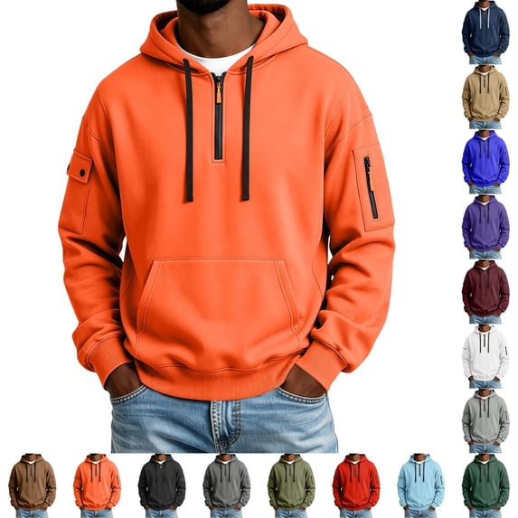 UDAUDU Men's Fleece Hoodie 1/4 Zipper Casual Long Sleeve Fall Fashion Vintage Running Athletic Pullover Sweatshirts with Pocket 3XL