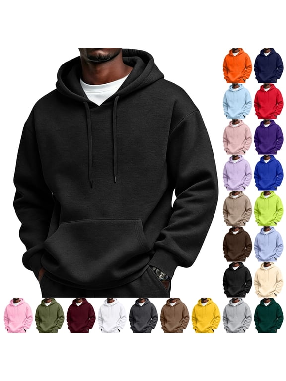 Men's Fleece Hoodie Long Sleeve Sherpa Hooded Sweatshirt Casual Basic Drawstring Fall Winter Pullover Hoodie With Pocket XL