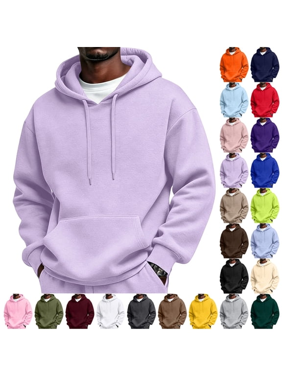Men's Fleece Hoodie Long Sleeve Sherpa Hooded Sweatshirt Casual Basic Drawstring Fall Winter Pullover Hoodie With Pocket XL