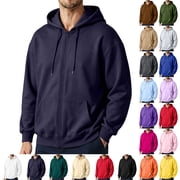 UDAUDU Men's Full Zip Hoodie Casual Long Sleeve Fall Winter Hooded Sweatshirt Fleece Drawstring Zip Up Jacket with Pockets Navy S