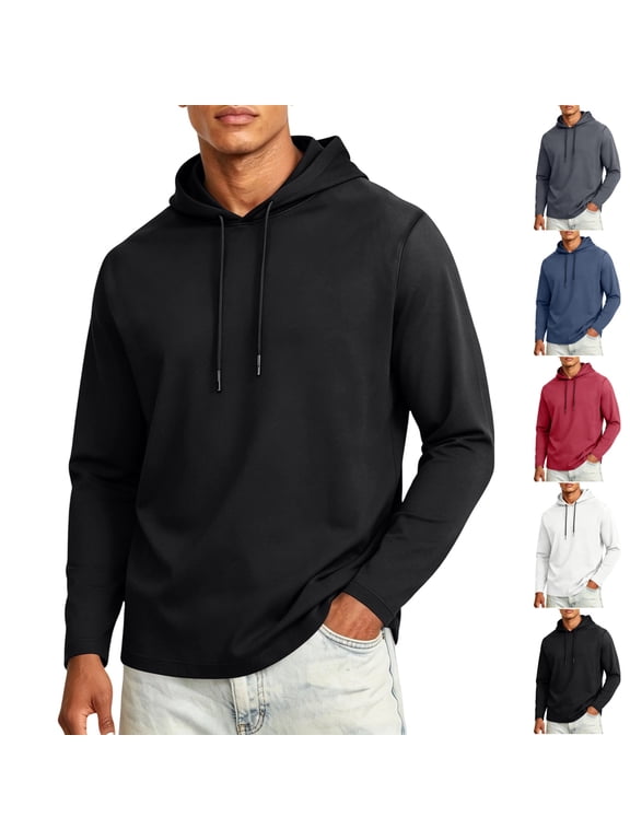 Men's Hooded Lightweight Pullover Casual Long Sleeve Drawstring Gym Fall Hoodies Sweatshirts 3XL