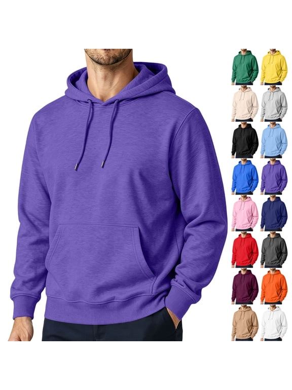 Men's Hoodies Fleece Baggy Athletic Comfy Warm Fall Winter Crewneck Hooded Pullover Golf Gym Hiking Mens Hoodies Pullover Purple XL
