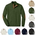 thumbnail image 1 of UDAUDU Men's Knitted Sweatshirt Casual Outdoor Long Sleeve with Elbow Patches Stand Collar Pullover Sweatshirt Button Quarter Sweater Army Green XL, 1 of 6