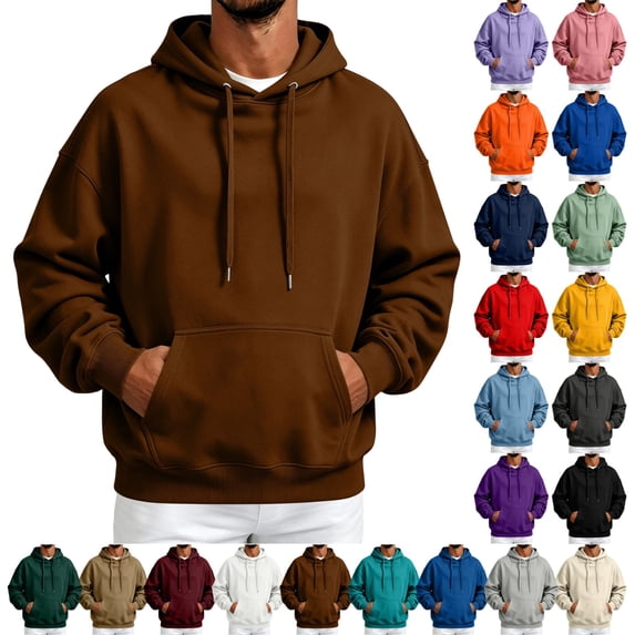 UDAUDU Men's Lightweight Pullover Hoodie Long Sleeve Sweatshirt Relaxed Fit Drawstring Hood Solid Color Cotton Sweatshirt for Casual Fall Layering S
