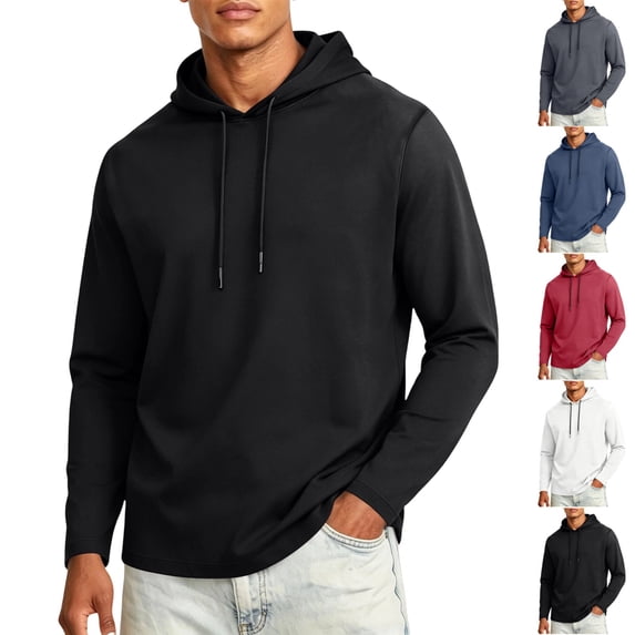 UDAUDU Men's Long Sleeve Hooded Shirts with Pocket Lightweight Pullover Tops Casual Athletic Workout Gym Sweatshirts S