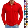thumbnail image 1 of UDAUDU Men's Polo Shirts Long Sleeve Golf Quick Dry Fall Winter Lightweight Work Fishing Athletic Casual Golf Shirt with 3-Buttons Red 3XL, 1 of 8