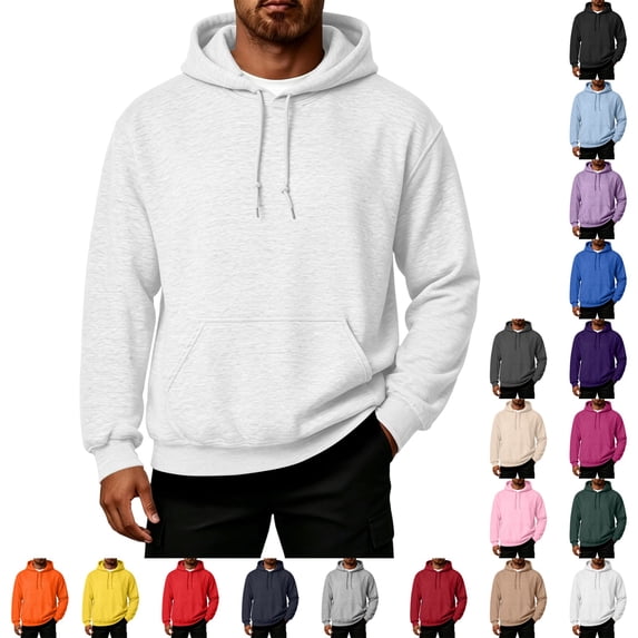 UDAUDU Men's Pullover Hoodie Soft Fleece Long Sleeve Sweatshirt With Kangaroo Pocket Adjustable Drawstring Hood for Daily Casual Wear White 3XL