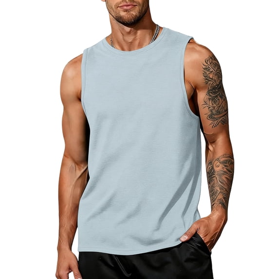 UDAUDU Men's Tank Top Cotton Soft Sleeveless Workout Muscle Shirts Casual Comfortable Gym Running Shirt Cyan XL