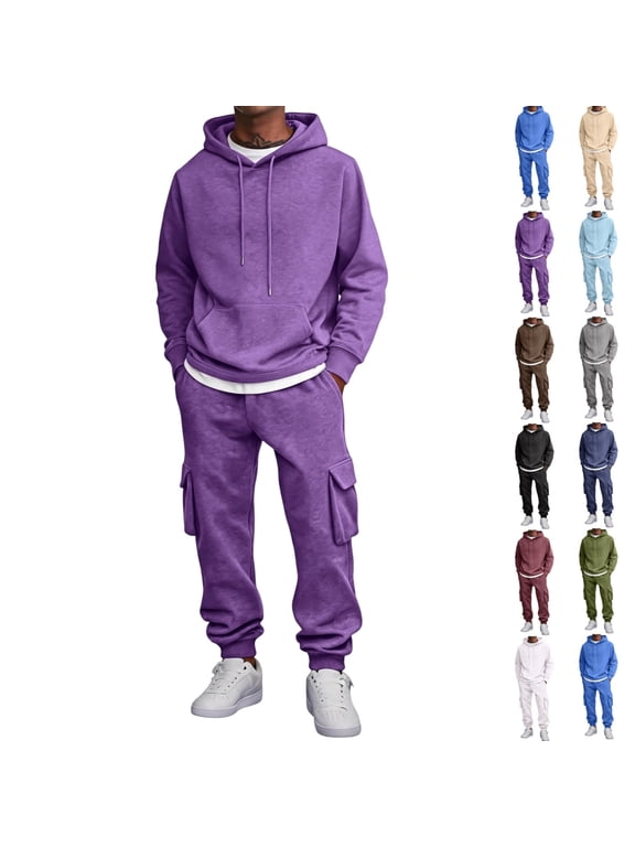 Men's Tracksuits 2 Piece Sets Comfortable Hoodie Sweatsuit Athletic Jogging Sweat Suits Casual Fall Winter Outfits for Men Purple XL