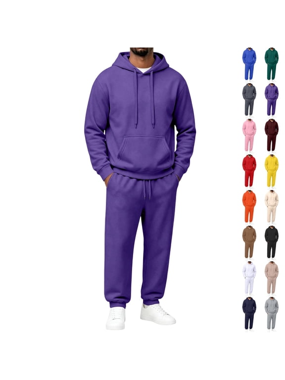 Mens 2 Piece Hooded Tracksuit Soft Fleece Pullover Hoodie & Cuffed Jogger Pants Set Fall Winter Casual Loungewear Street Outfit M