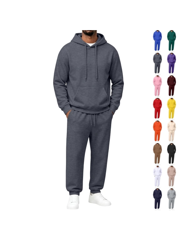 Mens 2 Piece Hooded Tracksuit Soft Fleece Pullover Hoodie & Cuffed Jogger Pants Set Fall Winter Casual Loungewear Street Outfit M