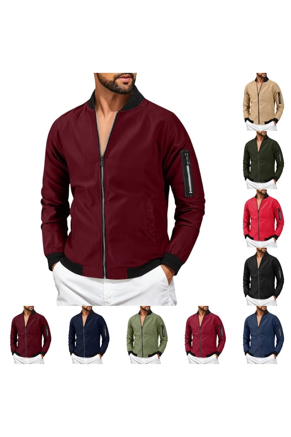 Mens Bomber Jacket Lightweight Fashion Jacket Coat Full Zip Up Casual Flight Windbreaker Jacket Wine XL
