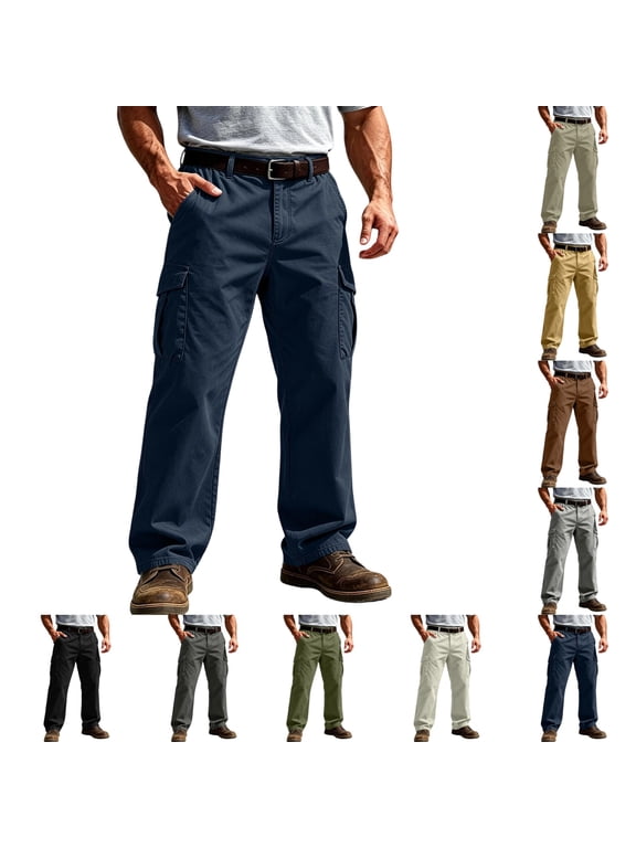 Mens Cargo Pants Ripstop with Multi Pocket Breathable Trousers Relaxed Fit Outdoor Workout Hiking Pants for Fishing Construction Navy 3XL