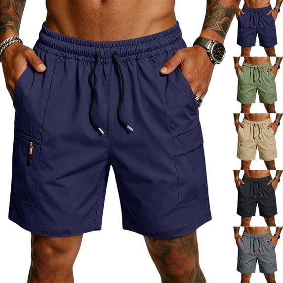 UDAUDU Mens Cargo Shorts Athetic Quick Dry Lightweight Pull-On Hiking Shorts for Sports Outdoor with Zipper Pockets Dark Blue S