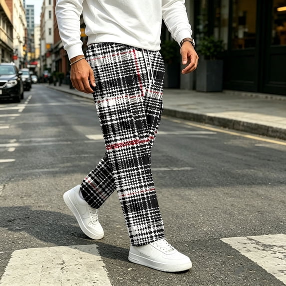 UDAUDU Mens Cargo Sweatpants Plaid Fall Lightweight Drawstring Elastic Waist Trousers Outdoor Trendy Joggers with Pockets Dark Gray 4XL