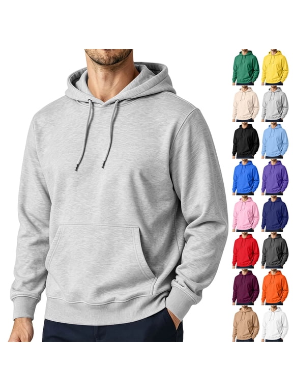 Mens Casual Cotton Hooded Collar Drawstring Hoodies 2026 Fall Fashion Pullover Sweatshirts Long Sleeve Shirts Light Gray XL