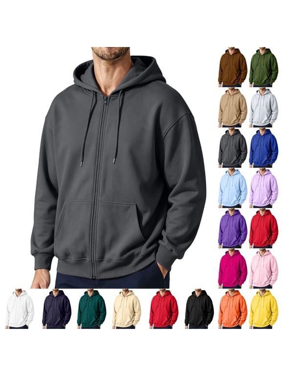 Mens Casual Cotton Hooded Jackets Collar Drawstring Zip Up Hoodies 2026 Fall Fashion Pullover Sweatshirts Long Sleeve Shirts Dark Gray 2XL