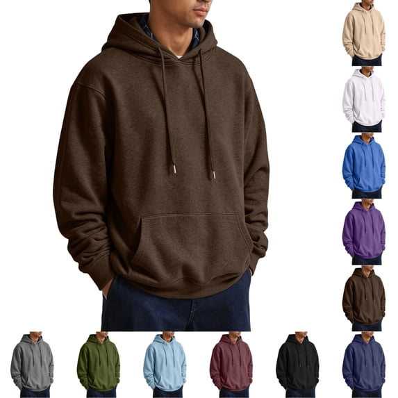 UDAUDU Mens Casual Hooded Collar Drawstring Hoodies Pullover Sweatshirts Fall Winter Long Sleeve Pullover Shirts Brown L