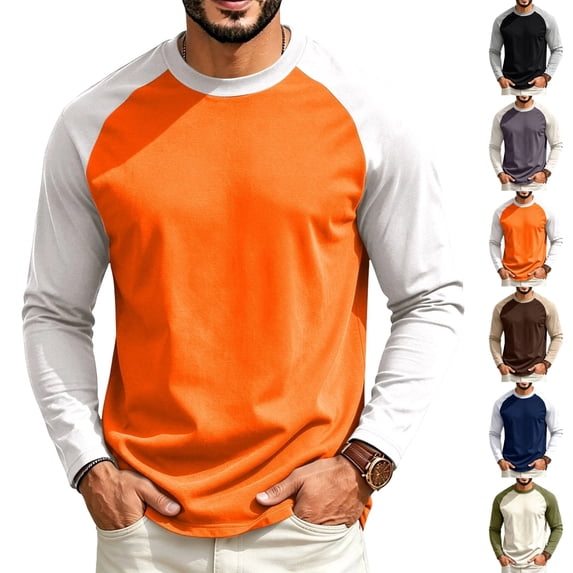 UDAUDU Mens Crewneck Tops Raglan Block Casual Soft Long Sleeve Tee Breathable Business Office Blouses XL