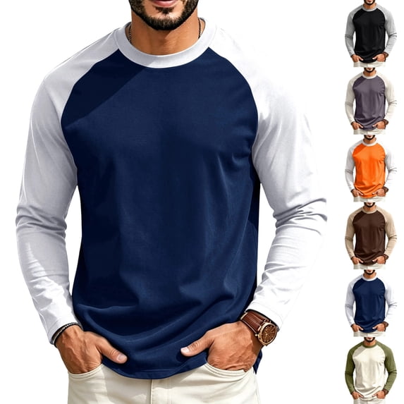 UDAUDU Mens Crewneck Tops Raglan Block Casual Soft Long Sleeve Tshirts Daily Wear Athletic Tops S