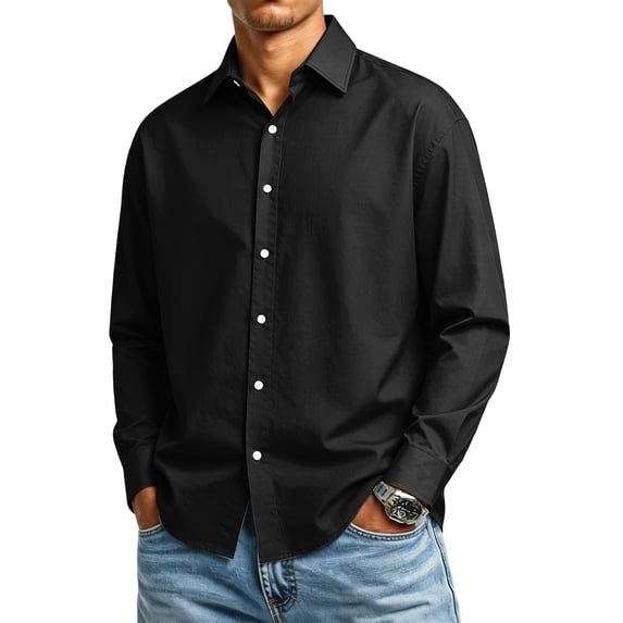UDAUDU Mens Dress Shirt Long Sleeve Regular Fit Dress Shirt 2026 Fall Fashion Casual Button Down Shirts for Men Black L