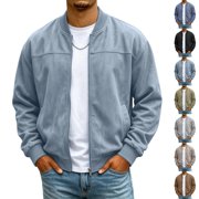 UDAUDU Mens Faux Suede Jacket Lightweight Zip Up Long Sleeve Bomber Jacket Fall Winter Outwear with Pockets 3XL