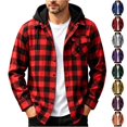 thumbnail image 1 of UDAUDU Mens Flannel Hooded Jacket Sherpa Button Down Hoodies for Men Plaid Shirt Jackets Fall Fashion Fleece Coat with Pocket Red L, 1 of 9
