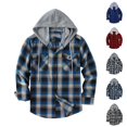 thumbnail image 1 of UDAUDU Mens Flannel Hoodie Shirt Button Down Plaid Jacket Shirts Casual Long Sleeve Business Lightweight Outdoor Jacket with Pocket XL, 1 of 4