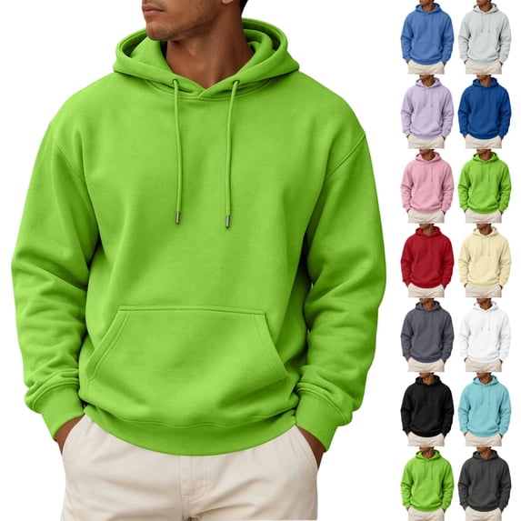 UDAUDU Mens Fleece Hoodie Long Sleeves Casual Pullover Drawstring Hooded Sweatshirt with Kangaroo Pocket Cozy Basic Hoodies for Men Light Green S