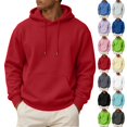 thumbnail image 1 of UDAUDU Mens Fleece Hoodie Long Sleeves Casual Pullover Drawstring Hooded Sweatshirt with Kangaroo Pocket Cozy Basic Hoodies for Men Red L, 1 of 9