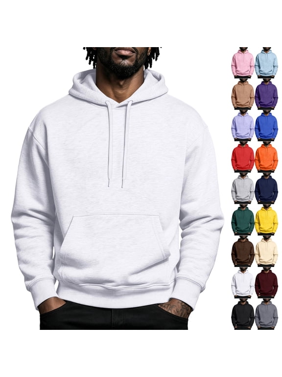 Mens Fleece Oversized Hoodie Pullover Sweatshirts Fall Winter Cozy Pullover Drawstring with Pocket Regular Fit Workout Travel Outfit M