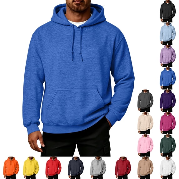 UDAUDU Mens Hooded Sweatshirt Casual Relaxed Fit Thermal Fleece Pullover Hoodie Ribbed Cuffs Hem for Workout Outdoor Activities Royal Blue 2XL