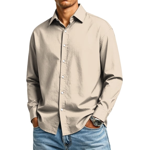 UDAUDU Mens Long Sleeve Dress Shirts Casual Slim Fit Button Down Fall Summer Business Wedding Shirt Complexion XL