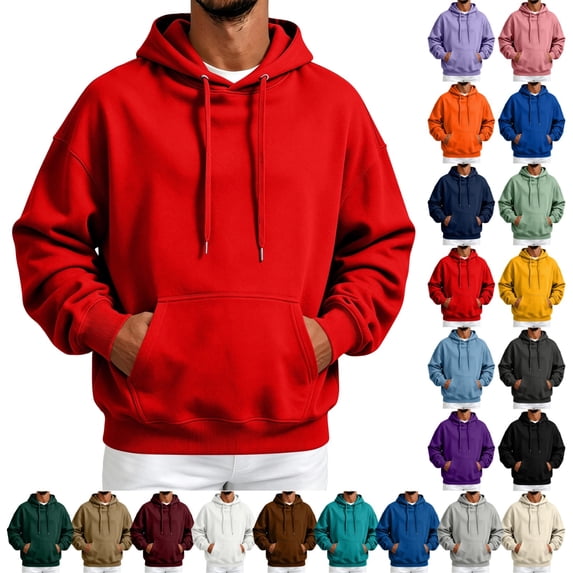 UDAUDU Mens Oversized Hooded Sweatshirt Casual Lightweight Streetwear Solid Color Hoodie Fleece Long Sleeve Pullover with Pockets 2XL