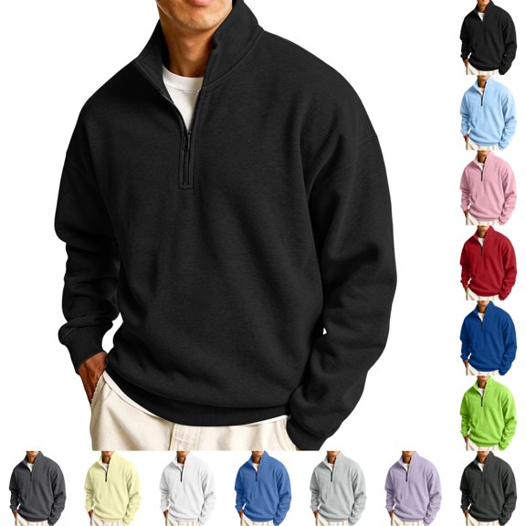 UDAUDU Mens Quarter Zip Sweatshirt Mock Neck Pullover Long Sleeve Pullover Stretch Lightweight Loose Fit Collared Casual Travel Golf Sweatshirts S