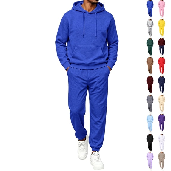 UDAUDU Mens Sweat Suits 2 Piece Set Jogging Pullover Sweatshirt With Baggy Jogger Sweatpants Casual Sweat Sets Track Suit Royal Blue 2XL