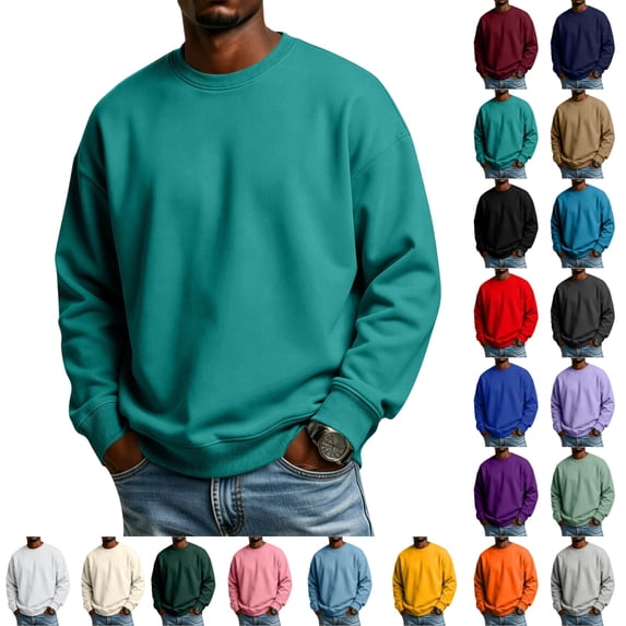 UDAUDU Mens Sweatshirts Casual Crewneck Pullover Cuffs Hem Relaxed Fit Trendy Fleece Tops for Autumn Winter Daily Commute Turquoise L