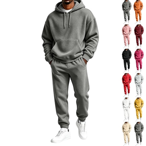 UDAUDU Mens Sweatsuit 2 Piece Hoodie Tracksuit Jogger Set | Soft Fleece Outfits, Kangaroo Pocket Sweatshirt, Drawstring Waist Sweatpants, Fall Winter Trendy Matching Sets Dark Gray L
