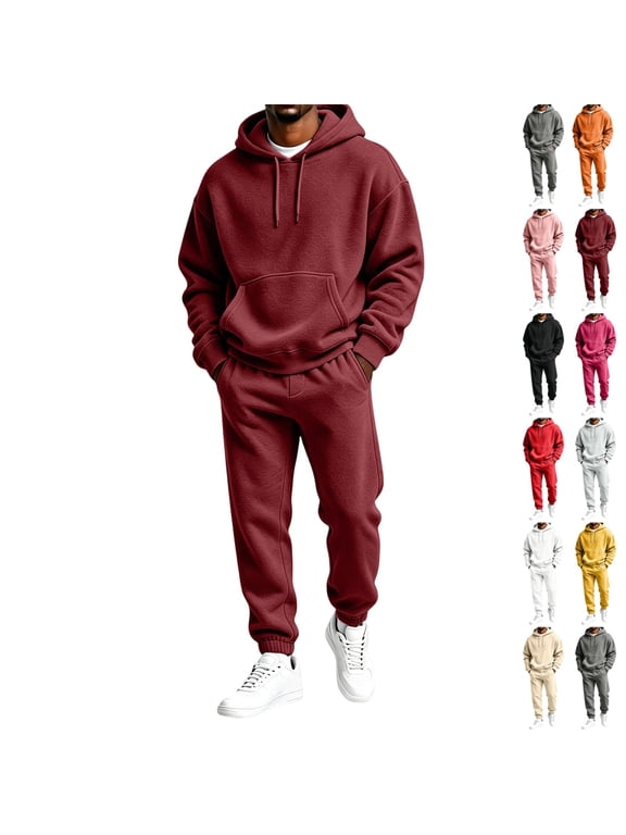 Mens Sweatsuits Sweat Suit Jogging Track Suits 2 Piece Matching Sets Outfits Casual Comfortable Soft Athletic Tracksuits Wine XL