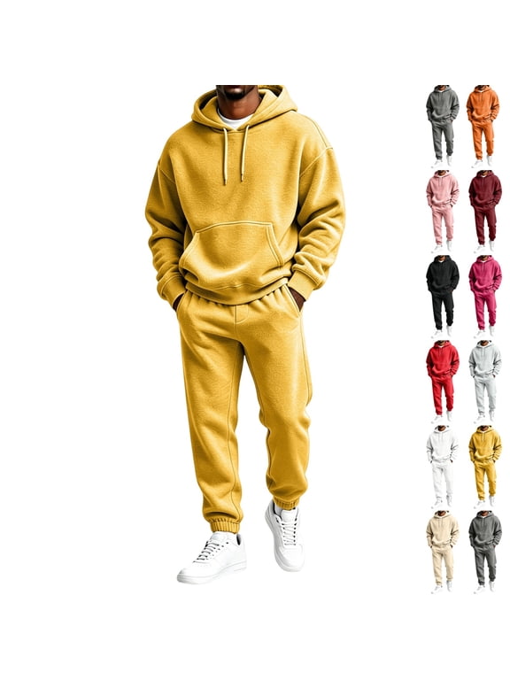 Mens Sweatsuits Sweat Suit Jogging Track Suits 2 Piece Matching Sets Outfits Casual Comfortable Soft Athletic Tracksuits Yellow 3XL