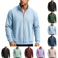 thumbnail image 1 of UDAUDU Mens Zip Up Cardigan Sweater Slim Fit Casual Full Zip Corduroy Sweatshirt Sweaters Knit Stand Collar Cardigans Sky Blue L, 1 of 7