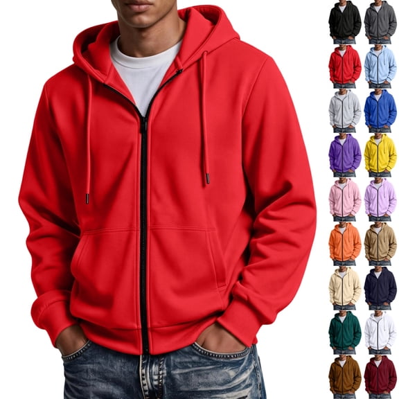 UDAUDU Mens Zip Up Hoodie Long Sleeve Solid Sweatshirts Fleece Casual Hooded Athletic Running Full Zip Jacket with Pockets 2XL