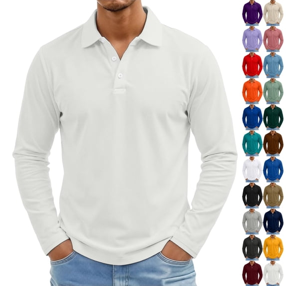 UDAUDU Polo Shirt for Men Long Sleeve Golf Shirts Quick Dry Lightweight 3-Button Performance Work Fishing Athletic Purple Pink M