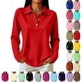 thumbnail image 1 of UDAUDU Polo Shirts for Women Long Sleeve Tops Golf Tees 3-Button Collared | Womens Polo, Collared, 3-Button, Golf, Cotton Blend, Casual Office Tops, Business, Work, Comfortable Soft Red M, 1 of 8